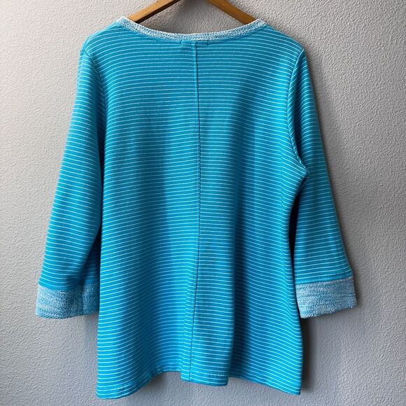 Fresh Produce Women's Pinstripe Sunset French Terry Sweatshirt Blue 3/4 Large - Picture 4 of 8